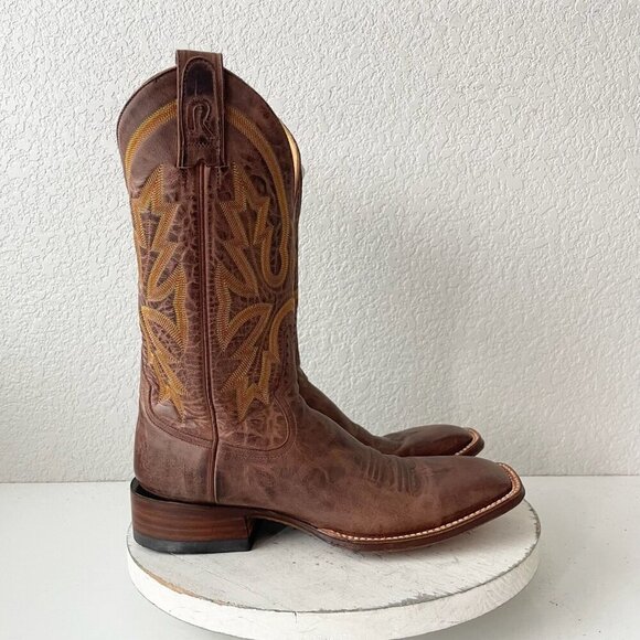 Rod Patrick Mens Cowboy Boots 8.5A Perro Loco Brown Leather Western Square Toe - Picture 2 of 12